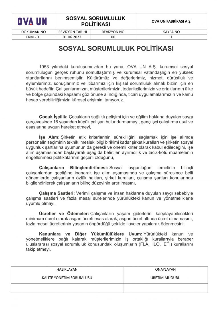 Microsoft Word - SOSYAL SORUMLULUK POLİTİKASI.DOCX